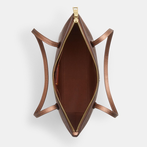 New Coach  Fiona Zip Tote Bag In Signature Canvas Gold/Brown/Copper - Picture 3 of 3